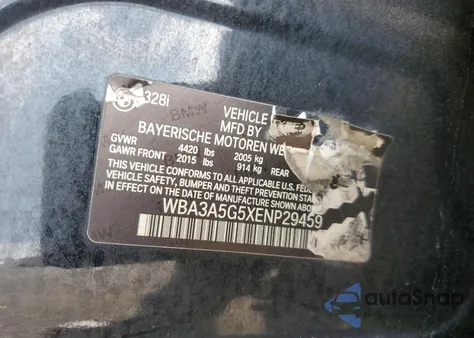 2014 BMW 328 I из США, поврежденный, VIN WBA3A5G5XENP29459